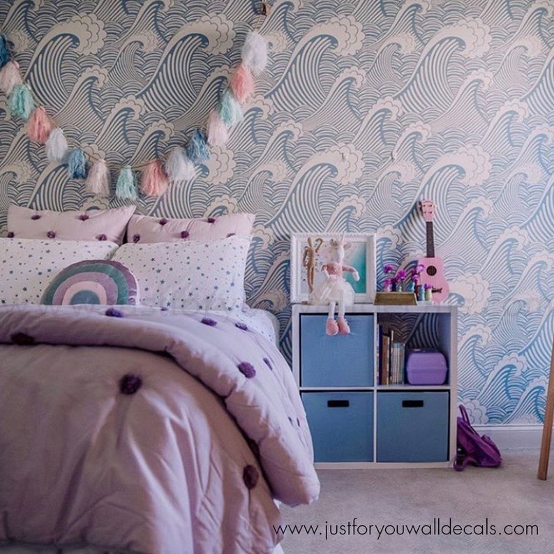 Wave Nursery Wallpaper Kids Wallpaper Peel & Stick Etsy