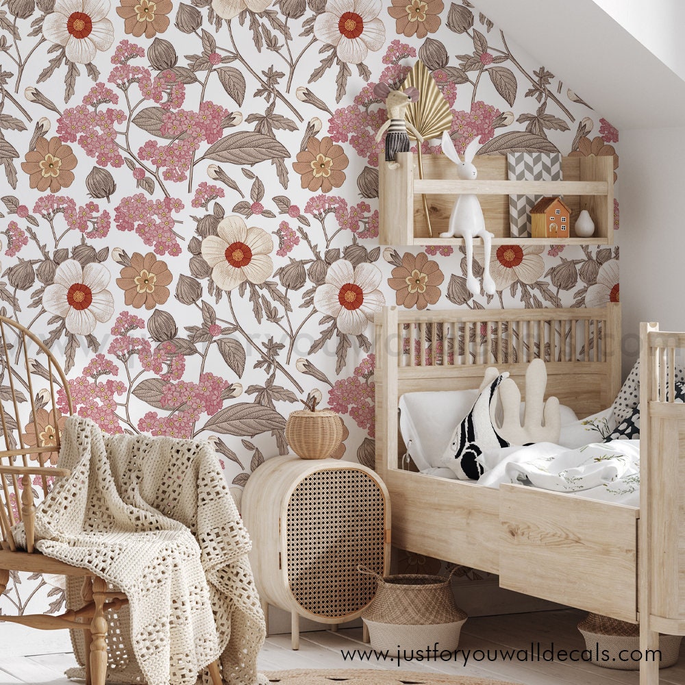 Large Flower Wallpaper, Floral Nursery Wallpaper, Flower Wallpaper ...