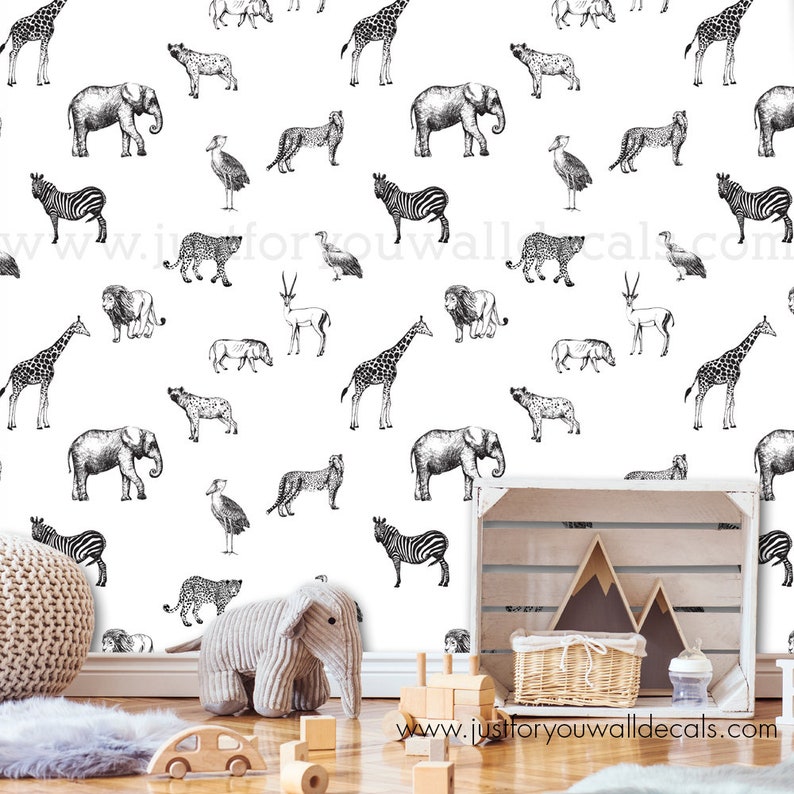Nursery Wallpaper Animal Wallpaper Removable wallpaper Boy Etsy