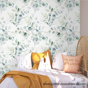 Botanical wallpaper with soft greenery illustrations, perfect for a serene and stylish decor.