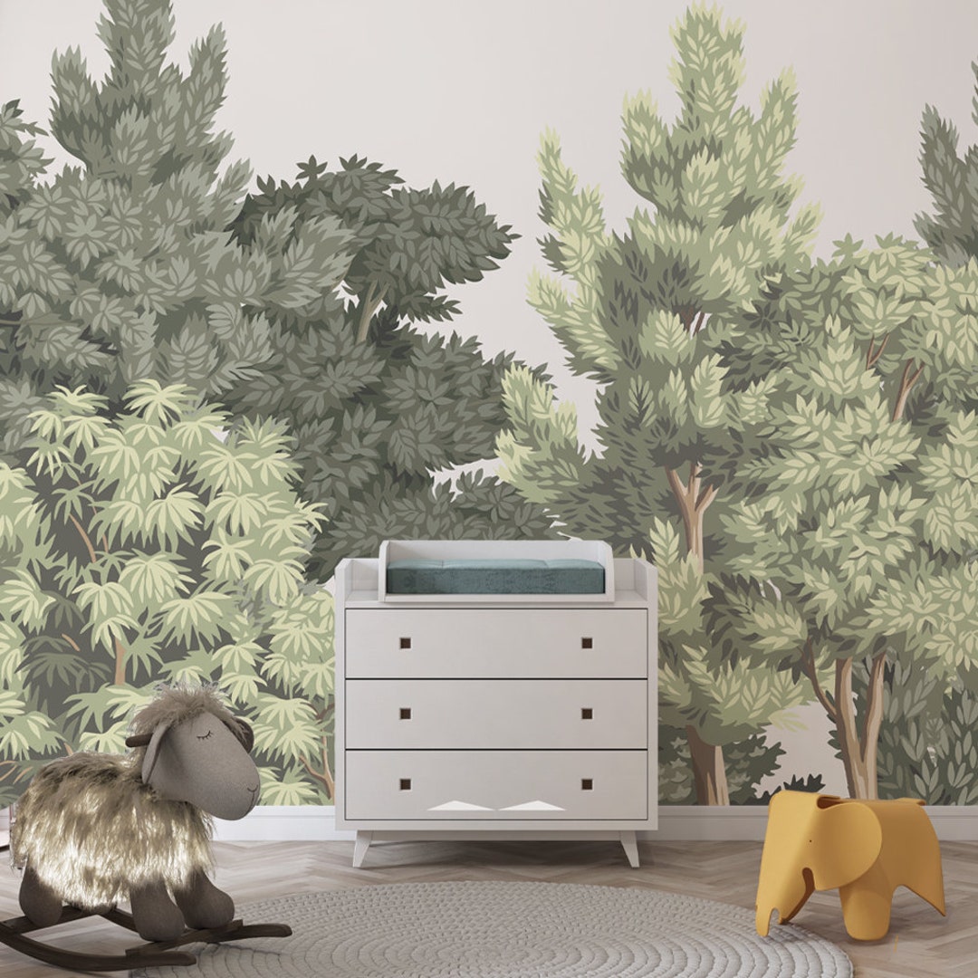 Nursery Forest Wallpaper Mural, Forest Scenic Kids Nursery Wallpaper ...