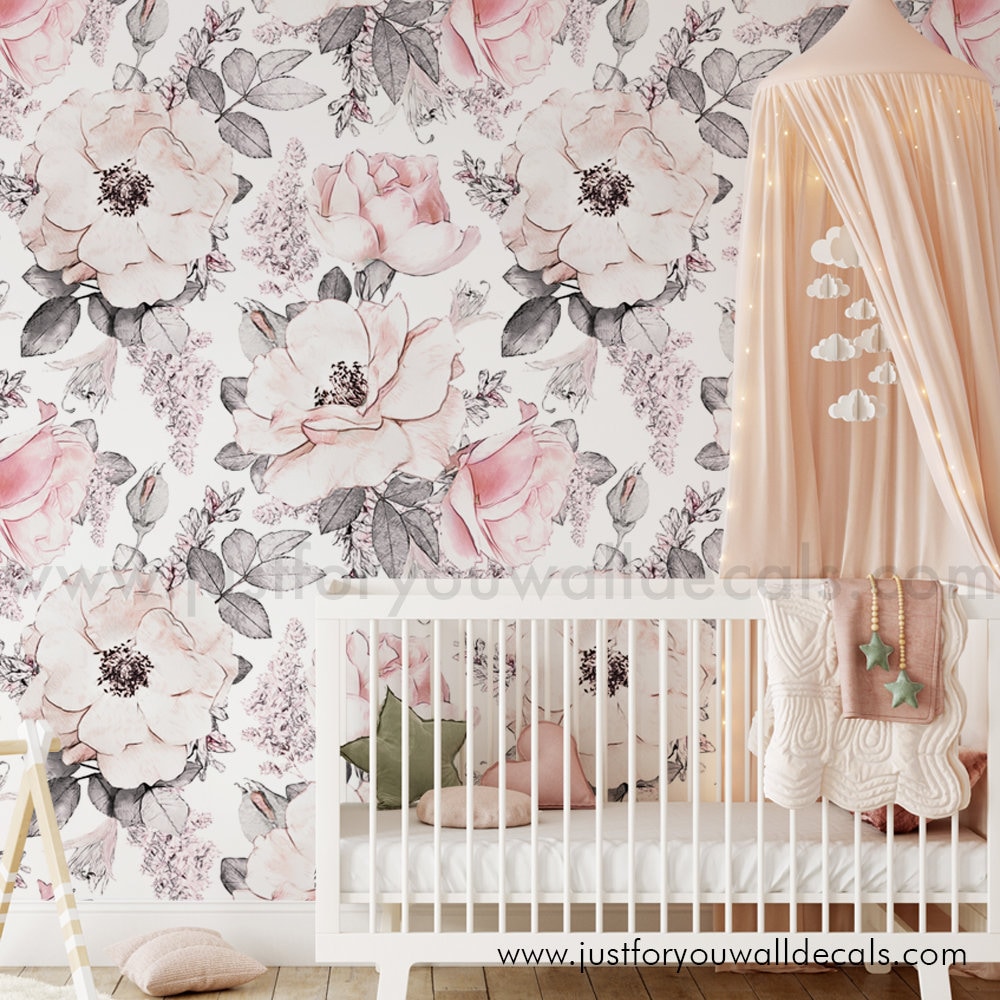 Nursery Wallpaper, Floral Wallpaper, Nursery Wallpaper Girl, Peony ...