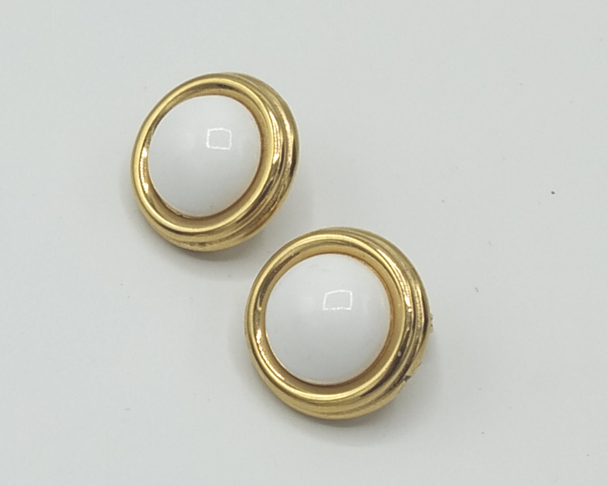 clip on earrings. Gold plated and white perfect for Etsy