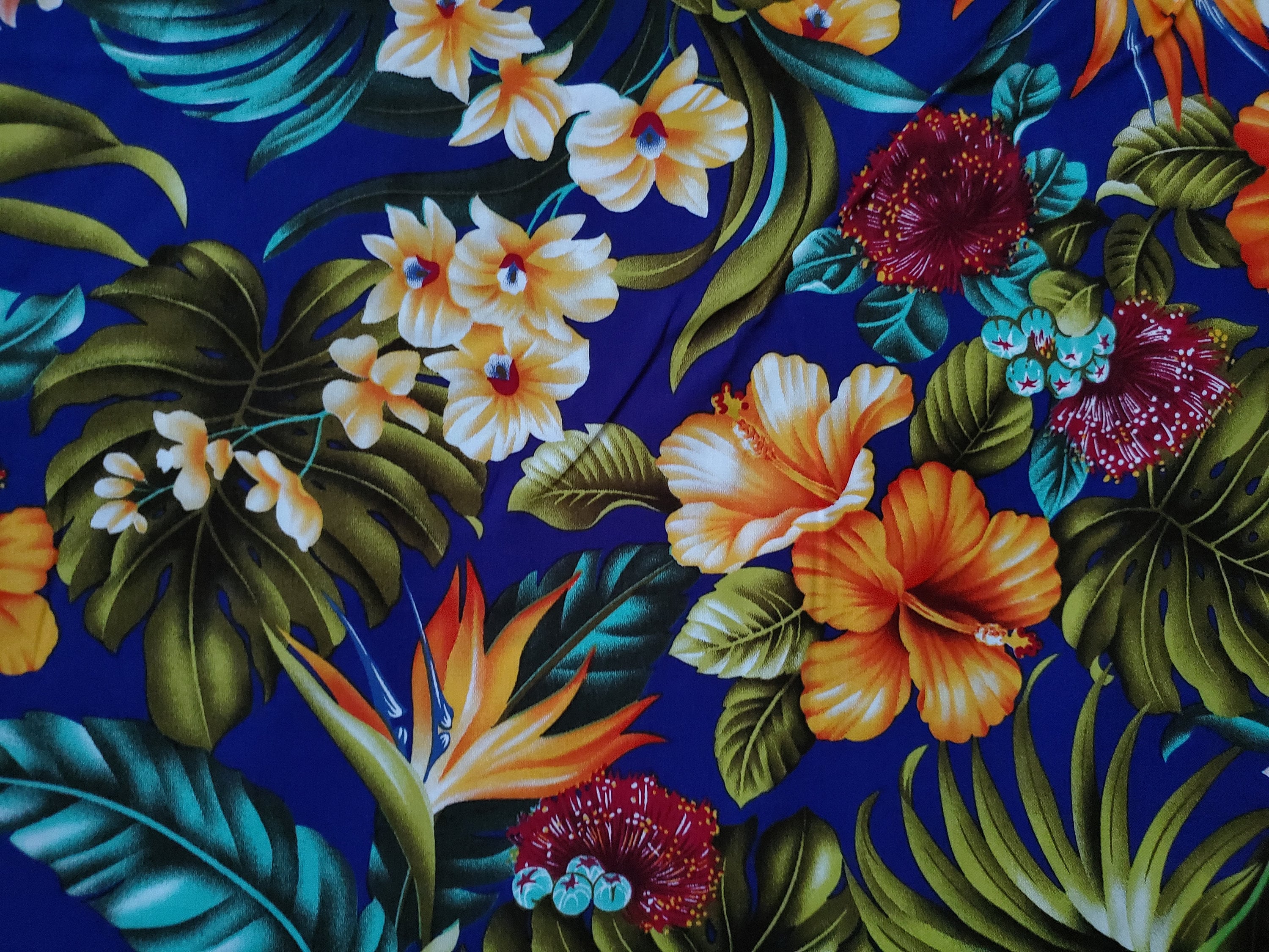 Hawaiian Tropical Flower Fabric 36 X 44 Etsy