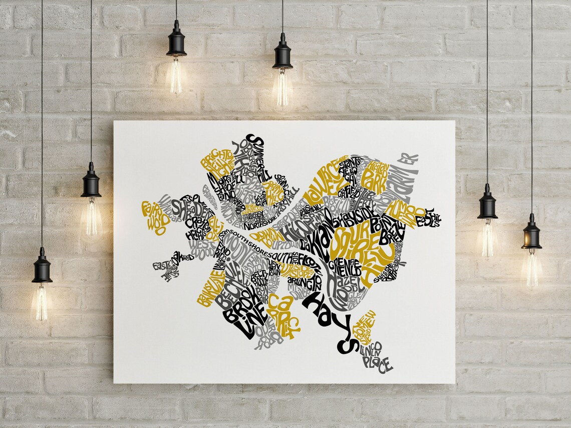 Pittsburgh Neighborhoods Typography Wall Art Etsy