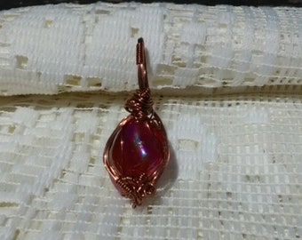 Aura~aura quartz wrapped in antiqued copper
