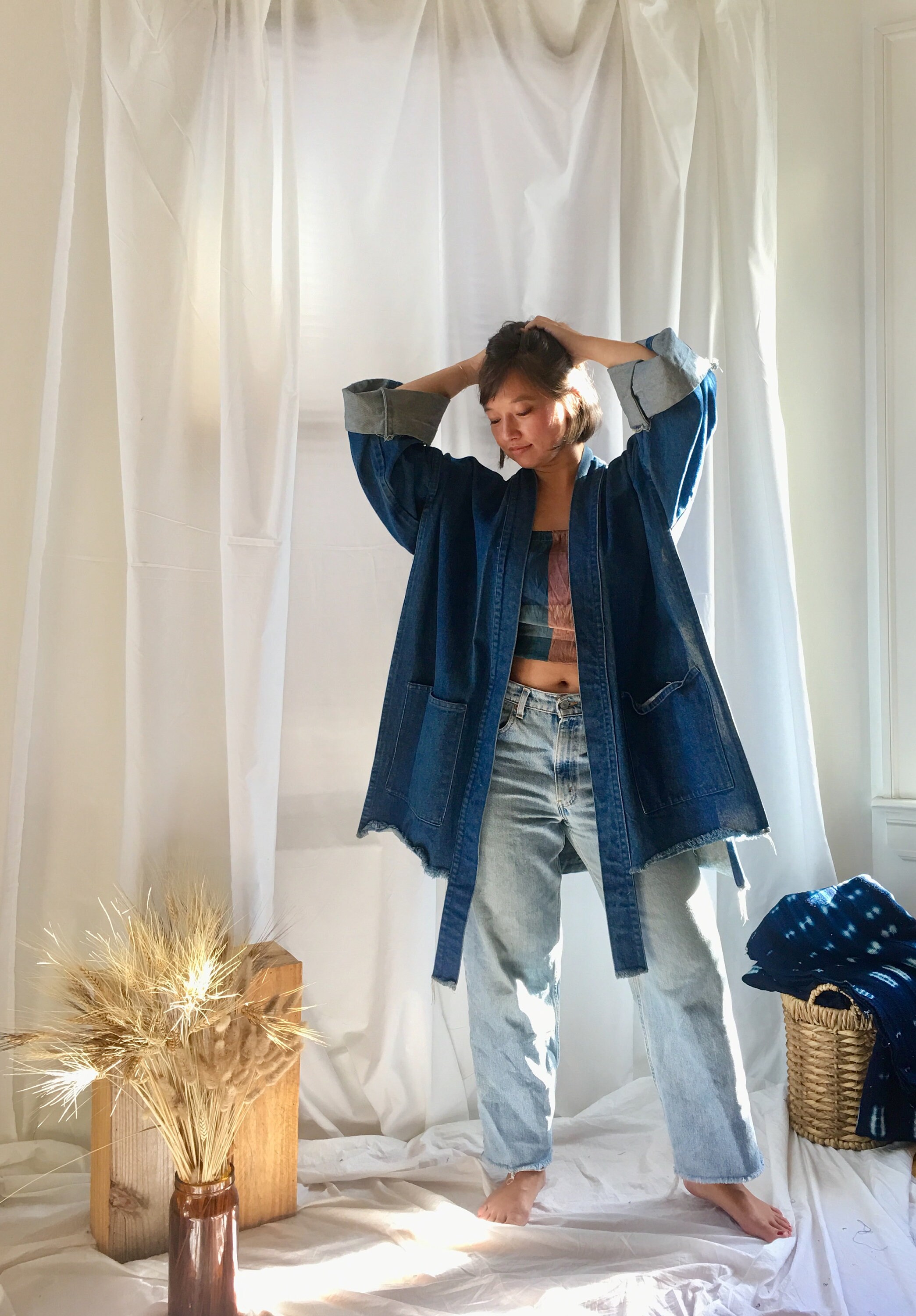 Made-to-order Open Denim Jacket, Open Happi Kimono Jacket - Etsy