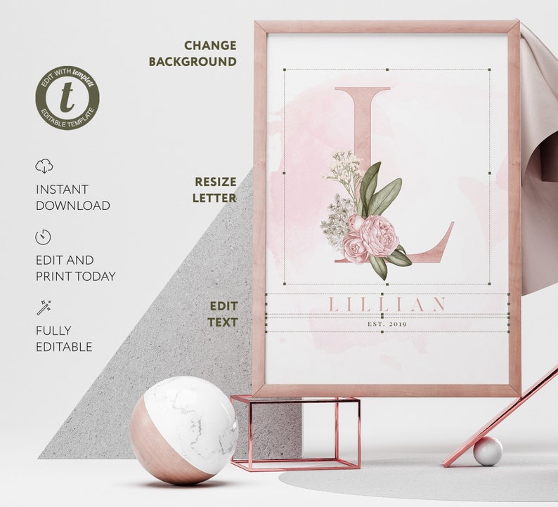 Nursery Print Name Letter L Baby Girl Wall Art Personalized Etsy