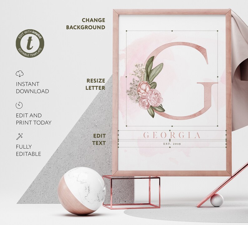 Nursery Print Name Letter G Baby Girl Wall Art Personalized Etsy