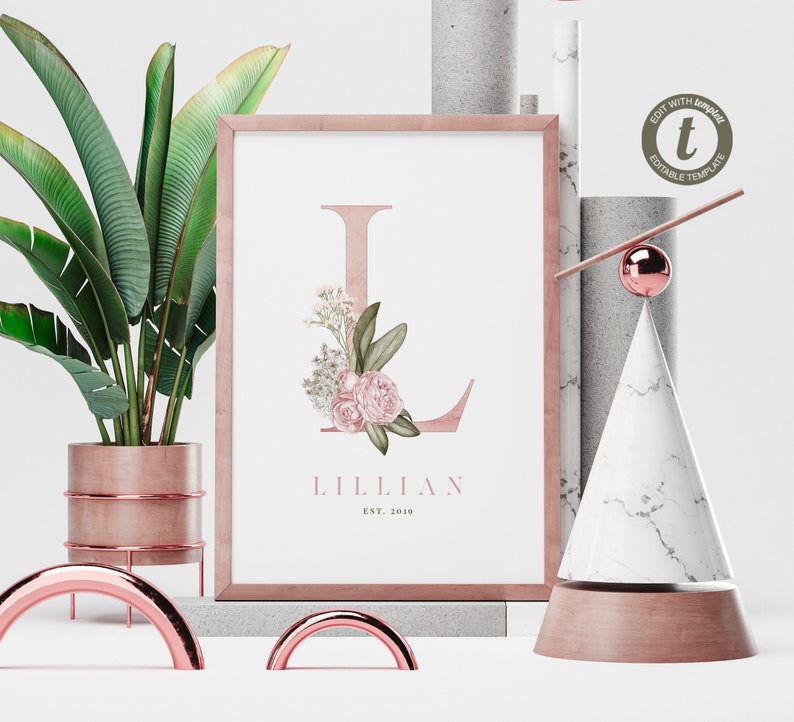 Nursery Print Name Letter L Baby Girl Wall Art Personalized Etsy