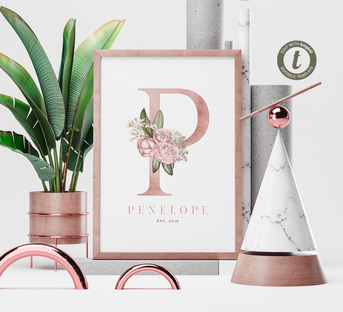 Nursery Print Name Letter P Baby Girl Wall Art Personalized Etsy