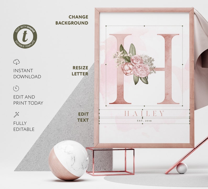 Nursery Print Name Letter H Baby Girl Wall Art Personalized Etsy