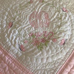 Baby Girl Monogrammed Crib Quilt, Monogrammed Blanket, Baby Shower Gift,
