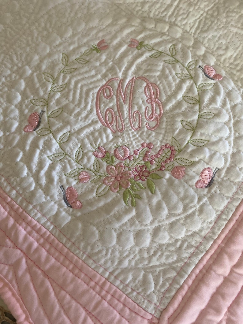 Baby Girl Monogrammed Crib Quilt Monogrammed Blanket Baby Etsy
