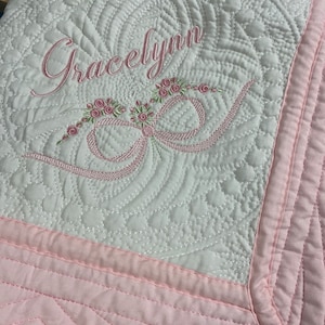 Baby Girl Monogrammed Crib Quilt, Monogrammed Blanket, Baby Shower Gift,