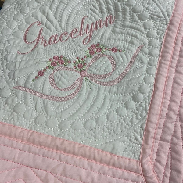 Baby Girl Monogrammed Crib Quilt, Monogrammed Blanket, Baby Shower Gift,