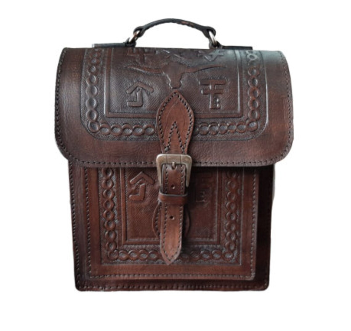 Hand Tooled Leather Backpack Western Antique Brown Etsy