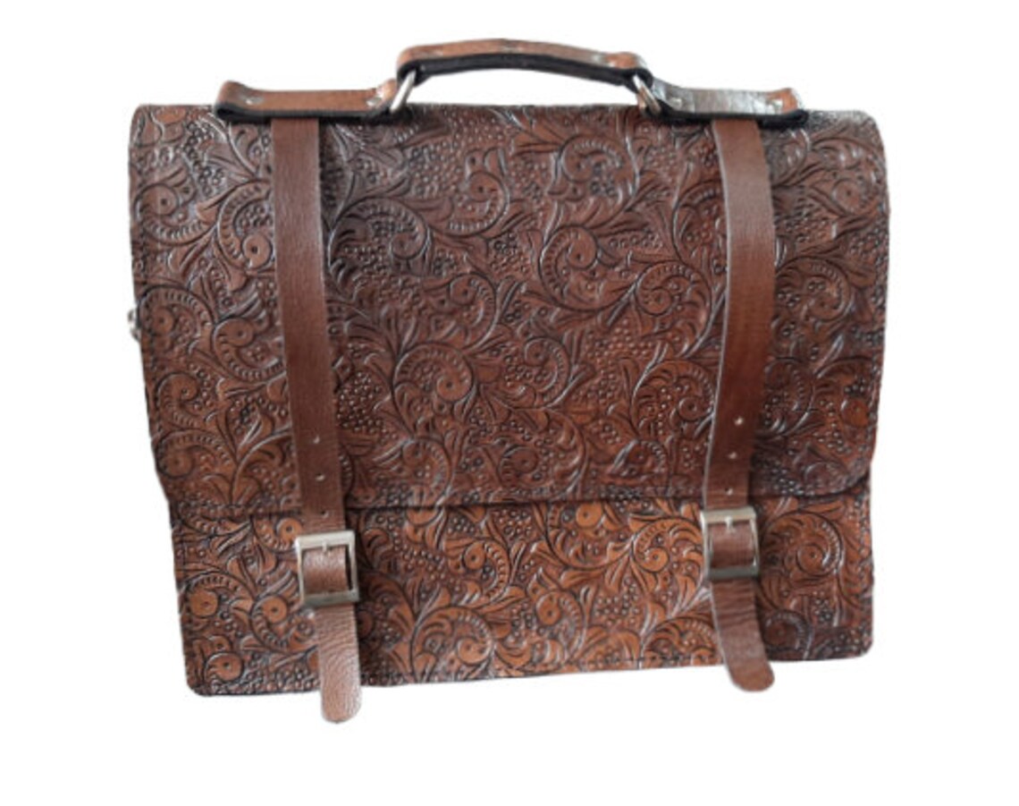 Hand Tooled Leather Briefcase/Backpack Super Tooled Antique Etsy