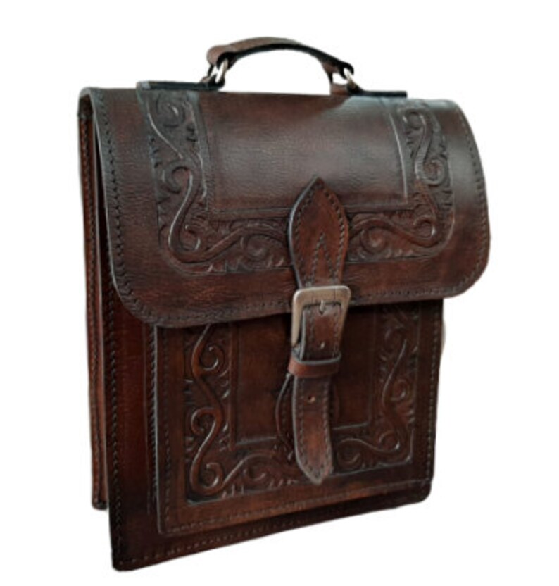 tooled leather backpack