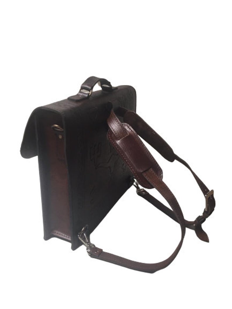Hand Tooled Leather BriefcaseBackpack Colonial Antique Brown