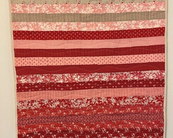 Handmade Baby / Lap Quilt, Red, Pink, Shabby Design