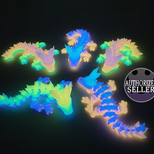 Rainbow glow in the dark Baby Crystal Dragon, Articulated 3D printed Crystal Dragon