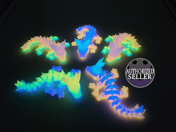 虹色に光る暗闇で光るクリスタルドラゴン、3Dプリントの関節式 - Etsy 日本