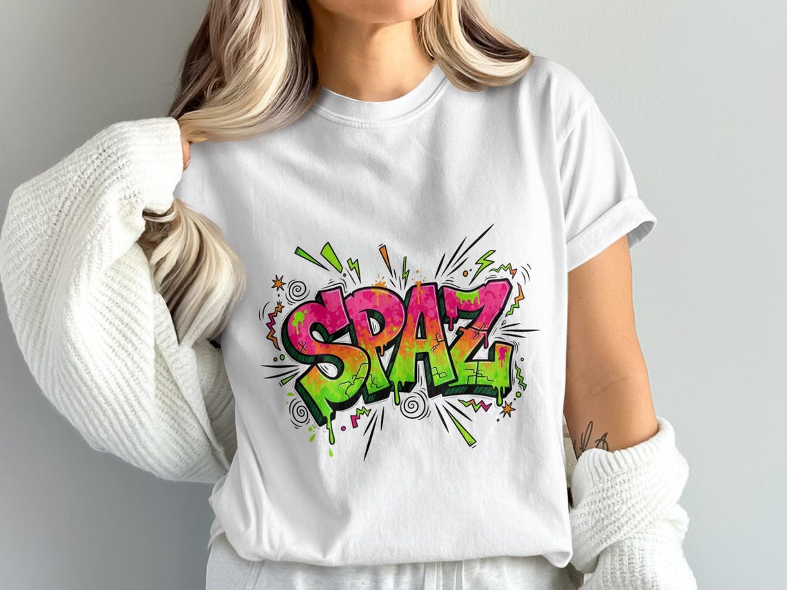 Spaz Card SPAZ PNG - Graffiti Style - Neon Street Art Comic Style Design - Etsy UK