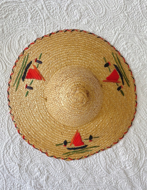 French Riviera Vintage 1940s 1950s Straw Sun Hat w