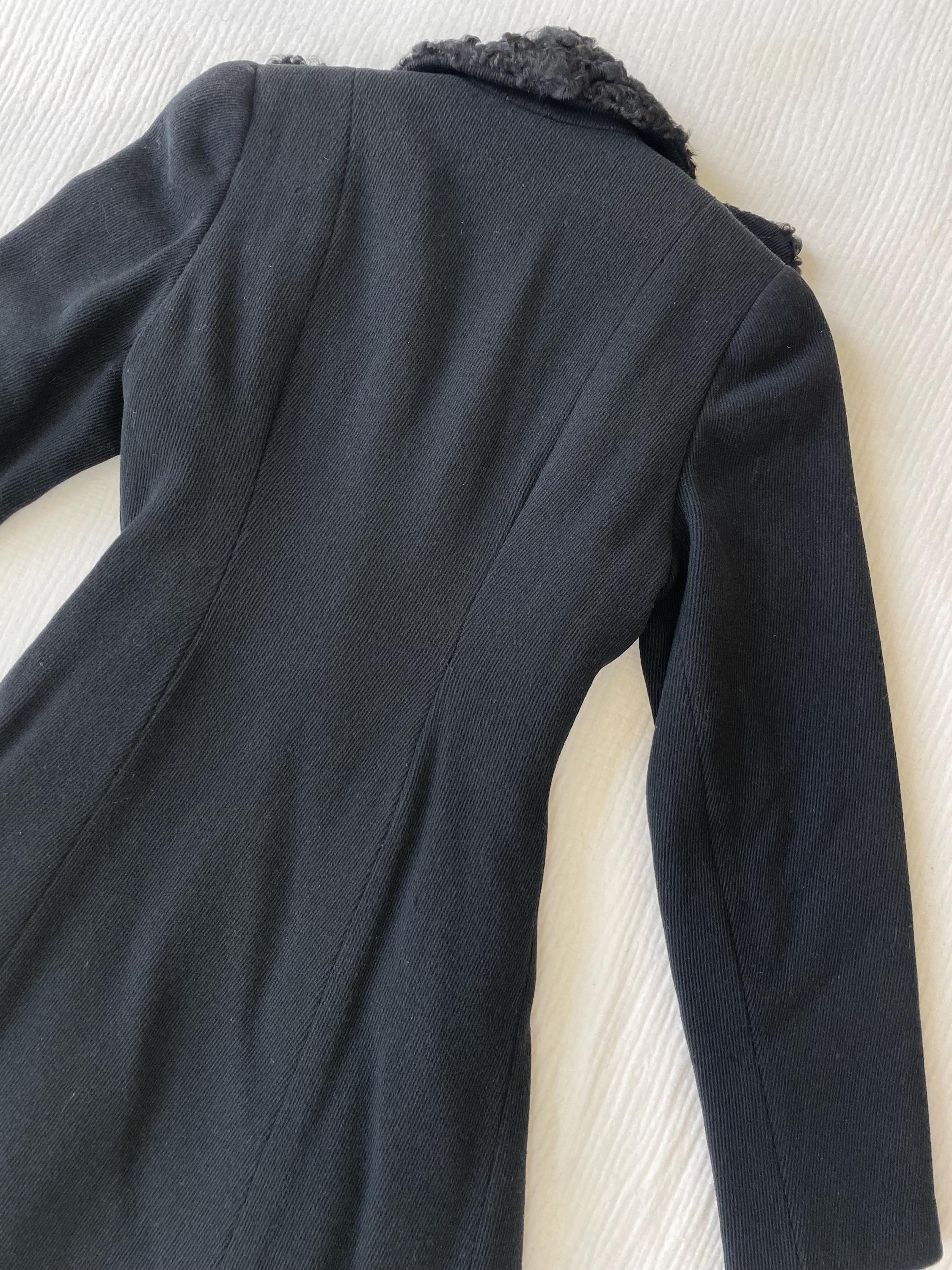 Small 1940s Princess Coat Persian Lamb Convertible Collar Black Wool