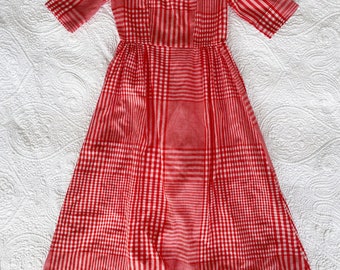 Vestido de verano vintage de cuadros rojos de los años 60, vestido de picnic