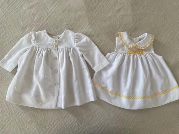 vintage baby white daisy embroidered babydoll jacket & dress 3-6months Childrenswear