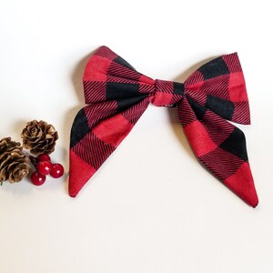 Buffalo plaid dog bow, flannel plaid holiday dog bow,Buffalo sailor bow,Sailor bow tie, femenine bow tie, dog bow tie, cat bow tie, image 4