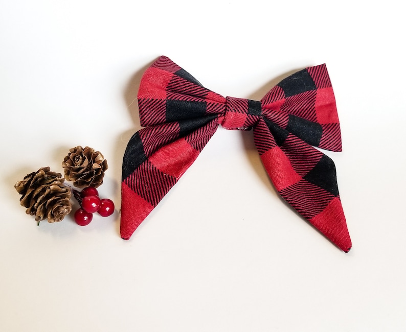 Buffalo plaid dog bow, flannel plaid holiday dog bow,Buffalo sailor bow,Sailor bow tie, femenine bow tie, dog bow tie, cat bow tie, image 4