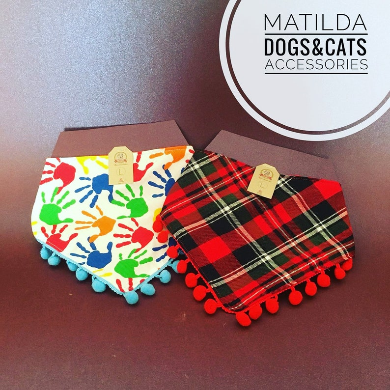 dog collar pet clothes over the collar. Dog bandana with pom poms bones bandana pet accessories doggy bandana pet style dog clothes