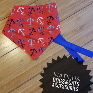 Anchors bandana, anclas, nautic bandana, summer bandana, double sided bandana, reversible bandana, dog bandanas, cat bandanas, pet bandanas,