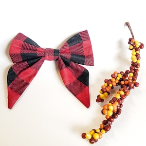 Buffalo plaid dog bow, flannel plaid holiday dog bow,Buffalo sailor bow,Sailor bow tie, femenine bow tie, dog bow tie, cat bow tie, image 1