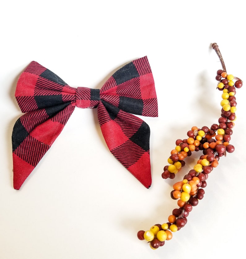 Buffalo plaid dog bow, flannel plaid holiday dog bow,Buffalo sailor bow,Sailor bow tie, femenine bow tie, dog bow tie, cat bow tie, image 1