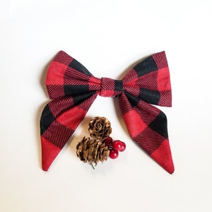 Buffalo plaid dog bow, flannel plaid holiday dog bow,Buffalo sailor bow,Sailor bow tie, femenine bow tie, dog bow tie, cat bow tie, image 5
