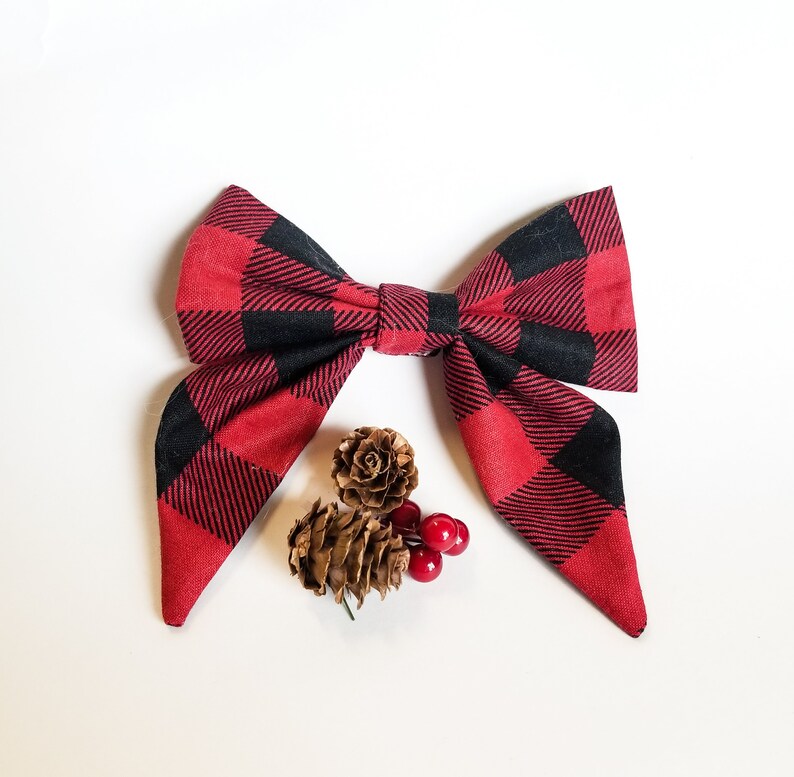 Buffalo plaid dog bow, flannel plaid holiday dog bow,Buffalo sailor bow,Sailor bow tie, femenine bow tie, dog bow tie, cat bow tie, image 5