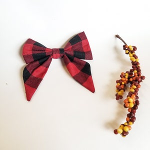Buffalo plaid dog bow, flannel plaid holiday dog bow,Buffalo sailor bow,Sailor bow tie, femenine bow tie, dog bow tie, cat bow tie, image 2