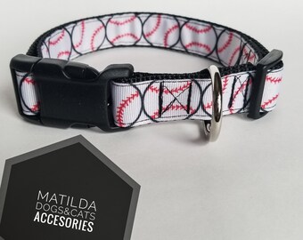 Collare da cane da baseball, amanti del baseball, collare da baseball, collare regolabile da baseball, collare da cane da baseball blu, collare bianco da cane da baseball