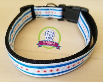 Chicago flag Dog Collar, Adjustable Chicago flag Collar, Chicago Flag dog, Chicago Flag Collar for Dogs,Made in Chicago, Flag dog collar