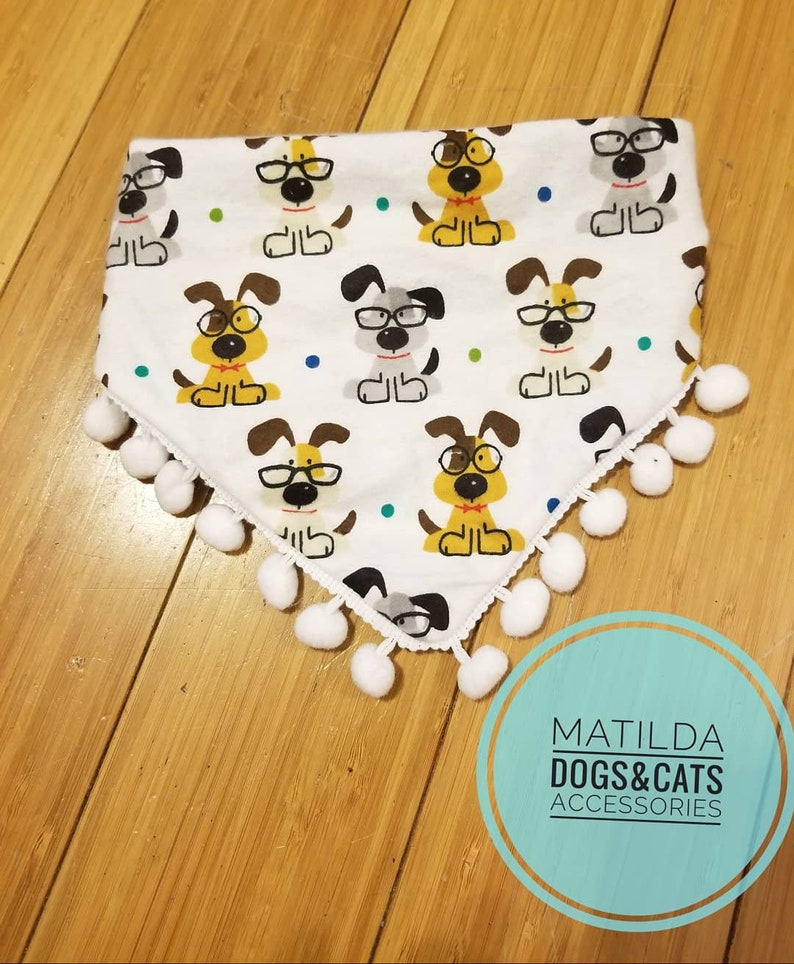 dog collar pet clothes over the collar. Dog bandana with pom poms bones bandana pet accessories doggy bandana pet style dog clothes