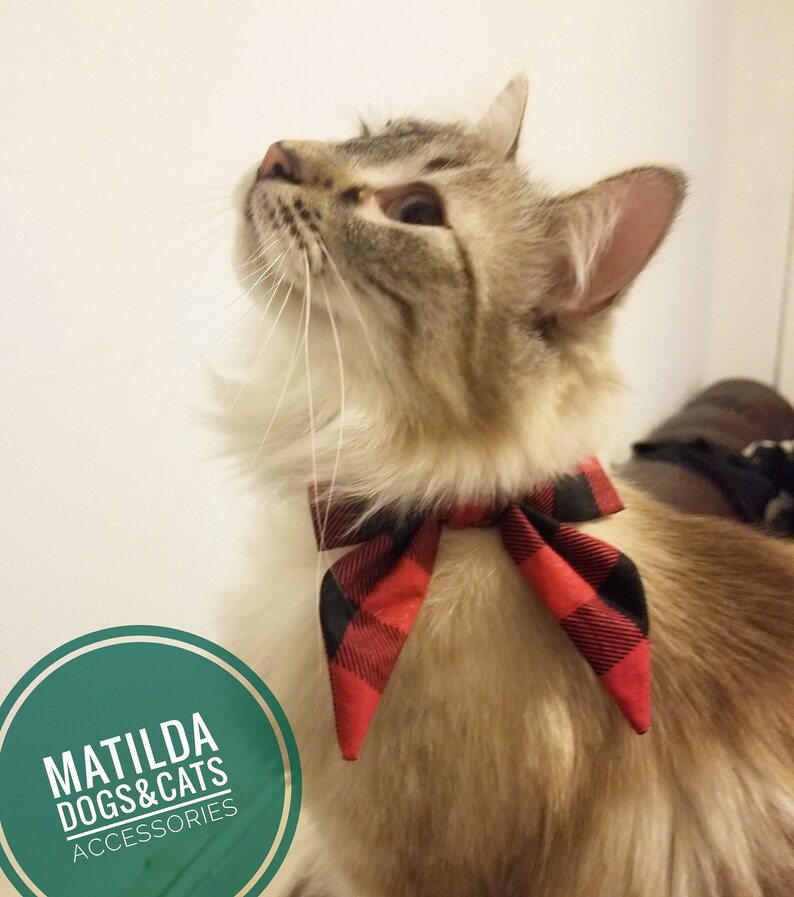 Buffalo plaid dog bow, flannel plaid holiday dog bow,Buffalo sailor bow,Sailor bow tie, femenine bow tie, dog bow tie, cat bow tie, image 3