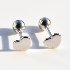 Earrings 925 Sterling Silver 5mm Heart with 3mm ball Screw Back Studs - Second or Third Piercing Earrings