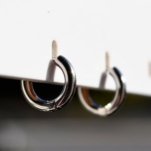 Sterling Silver 925 Huggies Outer 11mm Inner 8mm Mini Hoop With Rounded Edge Heavy Weight Minimalist Earrings, Tiny Hoops, Thin Hoops