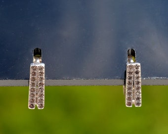 Sterling Silver 925 Huggies 9mmx9mm Pave CZ Set Rectangle Mini Hoop Minimalist Earrings, Tiny Hoops, Thin Hoops