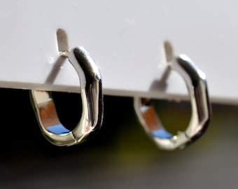 Sterling Silver 925 Huggies Irregular Wave 10mm Heavy Weight Hoop Minimalist Earrings - Geometric Jewellery