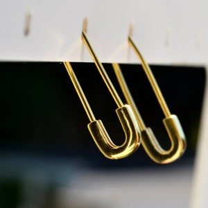 Sicherheitsnadel Ohrringe, Sterlingsilber 925 Gelbgold Plated Schlichte Sicherheitsnadel Ohrringe, Paperclip Ohrringe